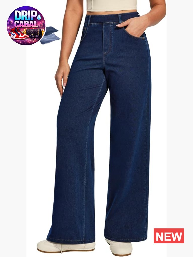 Wide Leg Jeans High Waisted Tummy Control Pull On Stretchy Denim Pants With